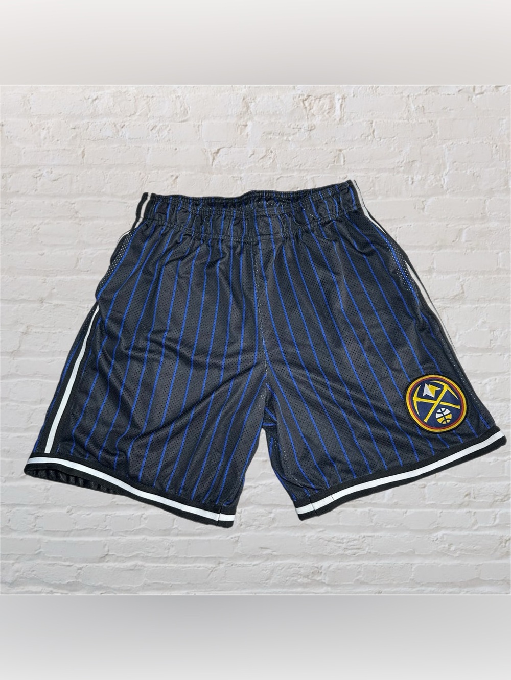 NBA Nuggets Black & Blue Lightweight Poly Vented Mesh Swingman Shorts Men Large